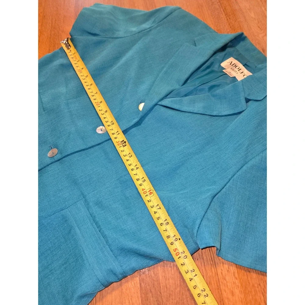 Adolfo Suits‎ Women 14 2 Pc Teal Blue Short Sleeve Blazer Pencil Skirt Suit Set